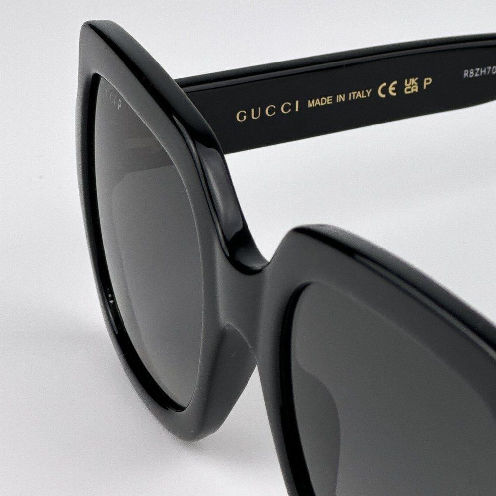 NEW Gucci GG1337S 002 Shiny Black Gradient Gray Polarized Square Women Sunglasse - Picture 10 of 13